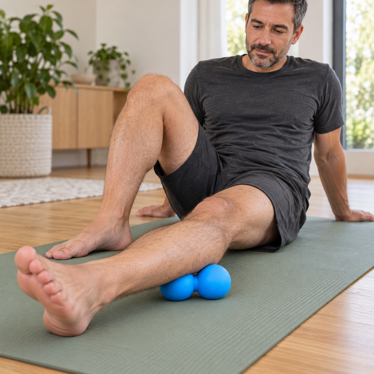 double massage ball — seated calf use