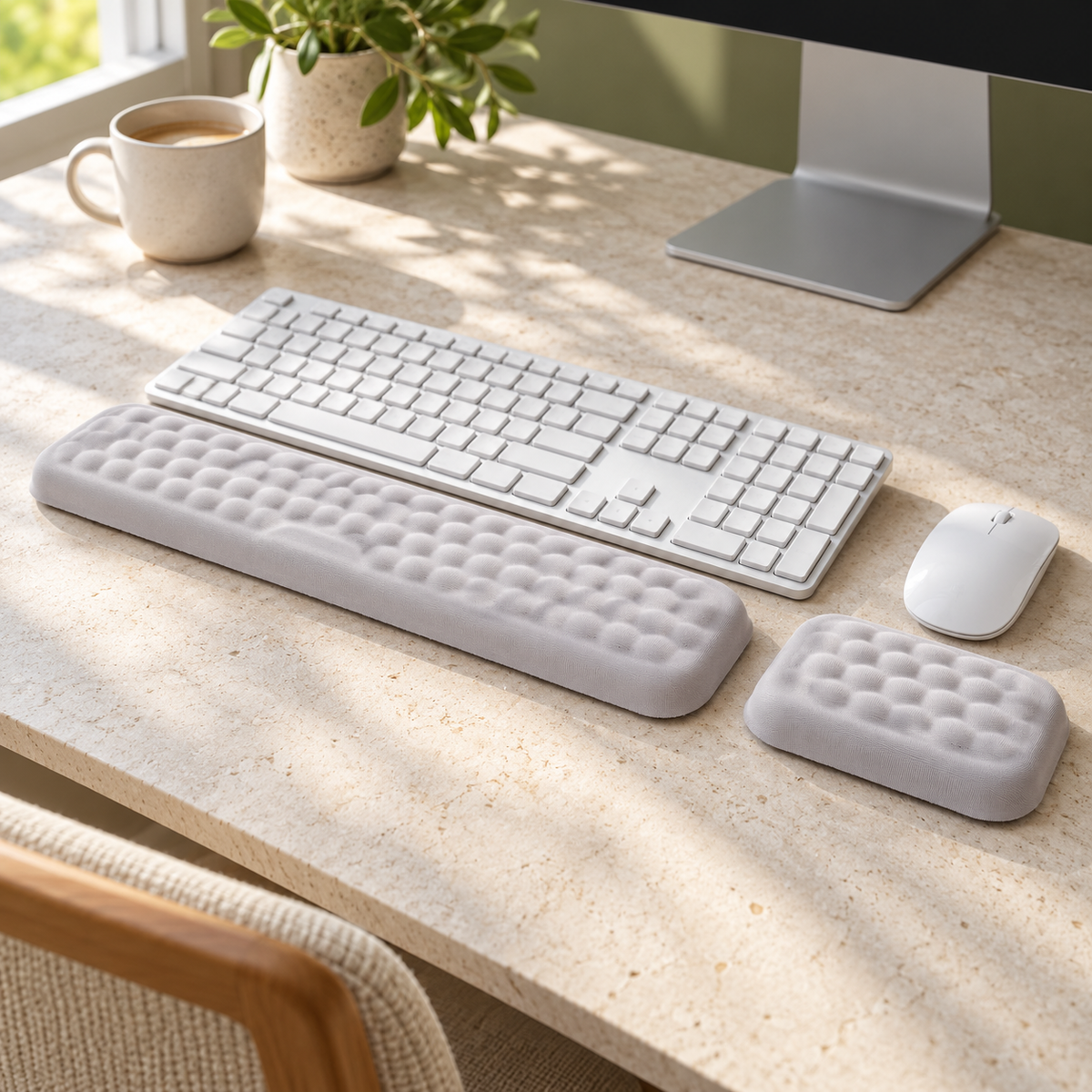wrist rest set — pale stone workspace