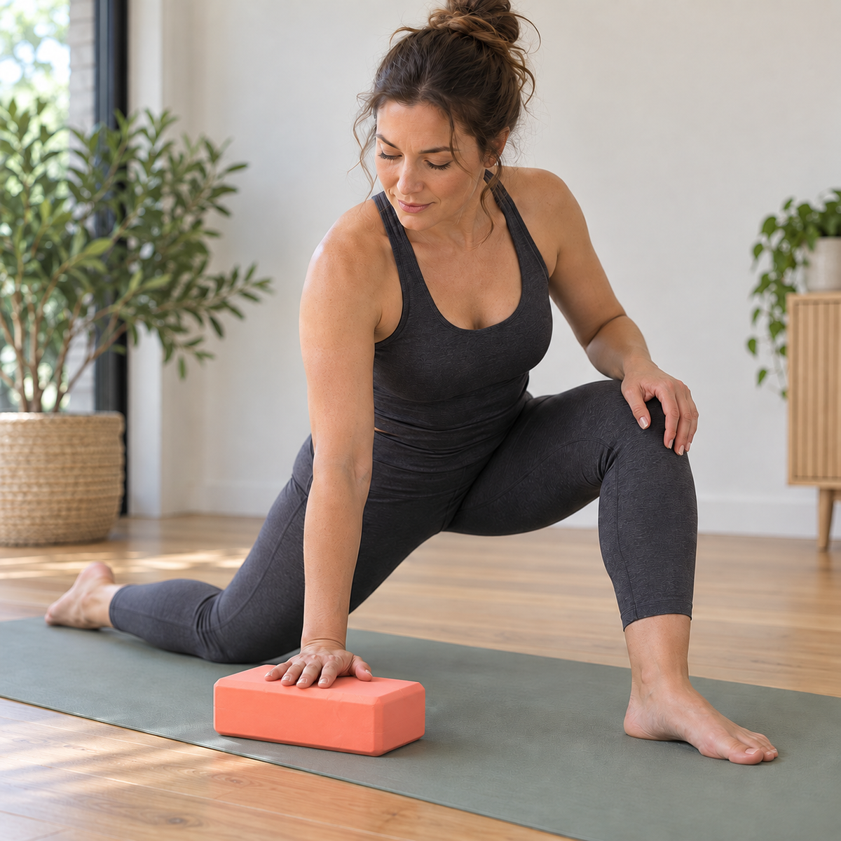 yoga block — supported low lunge
